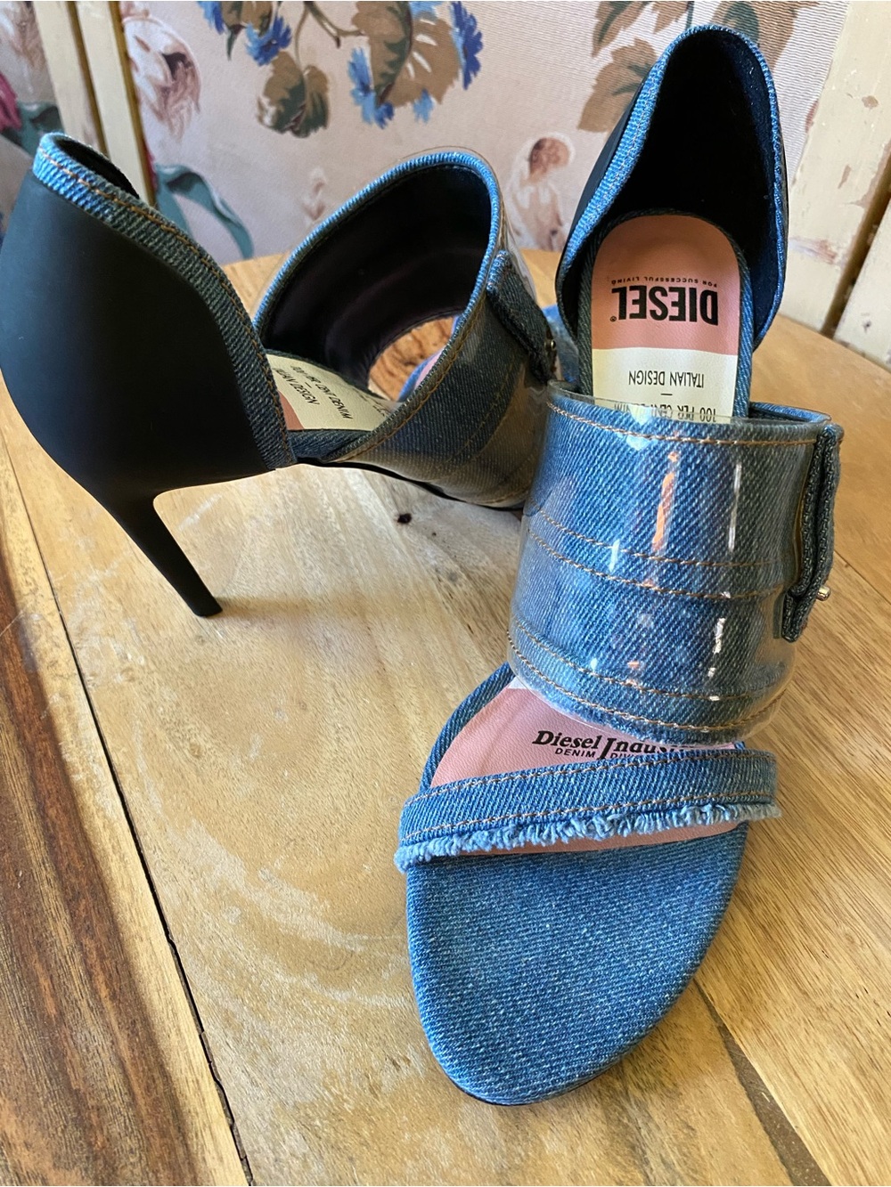 Diesel Denim Open-Toe Stiletto MBT Slant Heel Sz 39 in Blue